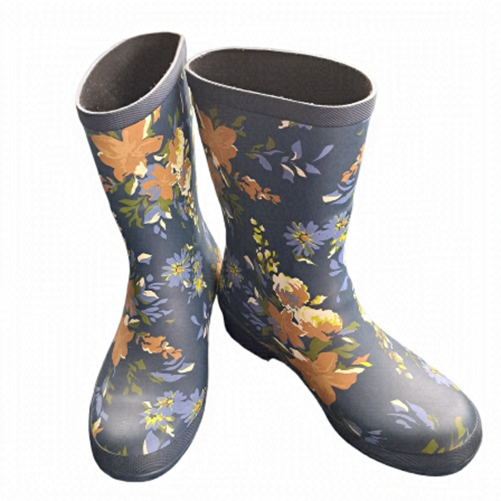 CHOOKA MOLLY navy Floral mid high rubber rain boots coastal  ladies 6